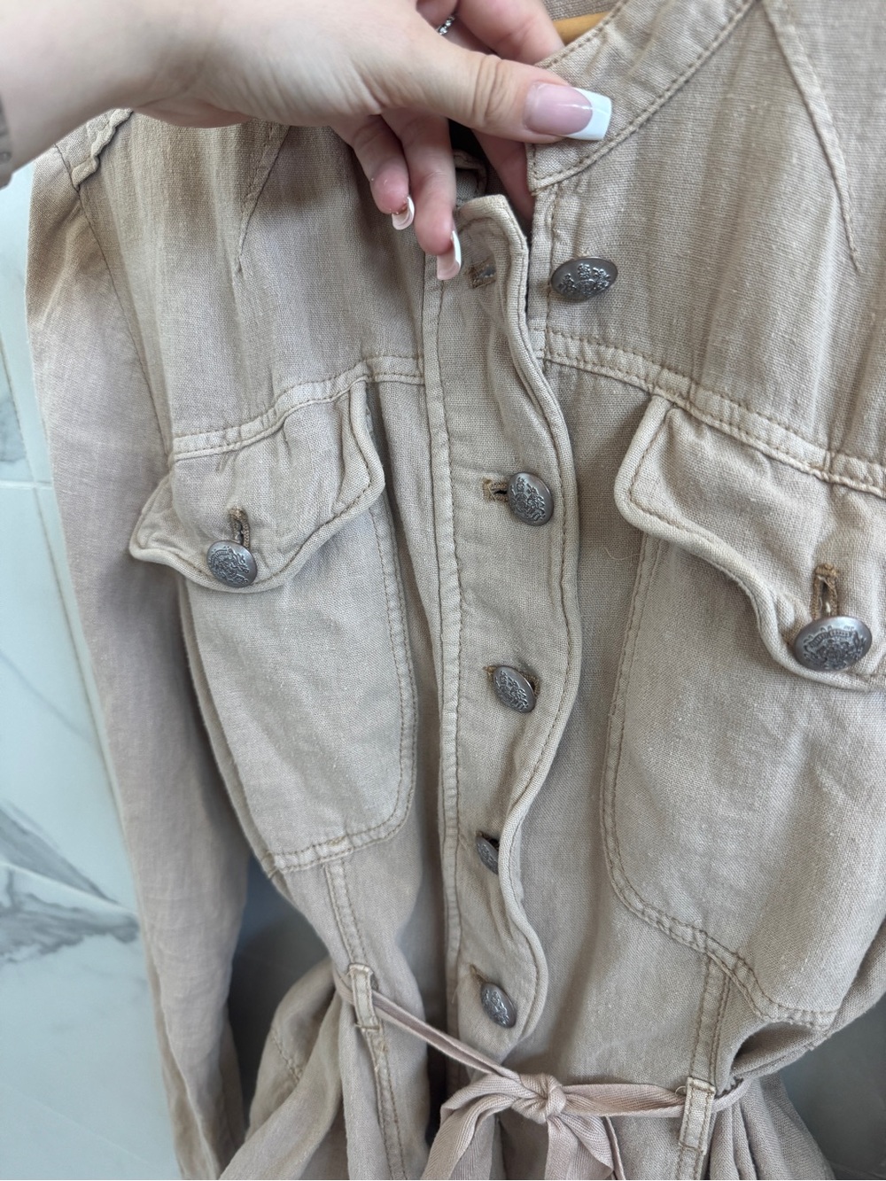 Free People Emilia Utility Jacket with lace trim & tie waist details - size L - Picture 6 of 9
